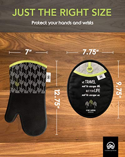 Trailersphere Silicone Oven Mitt And Pot Holder Set, Gone Camping Collection, Non-Slip Grip, Heat Resistant With Hanging Loops, Perfect For Rv Kitchens And Camping, Modern And Inspirational Design #TOP3