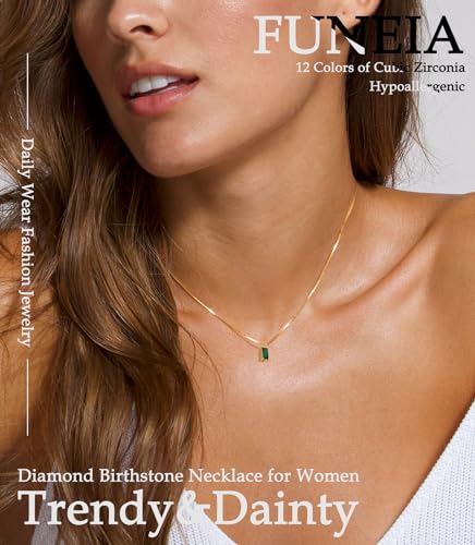 image for FUNEIA 14K Gold Plated Emerald Cubic Zirconia Pendant Necklace - Birth