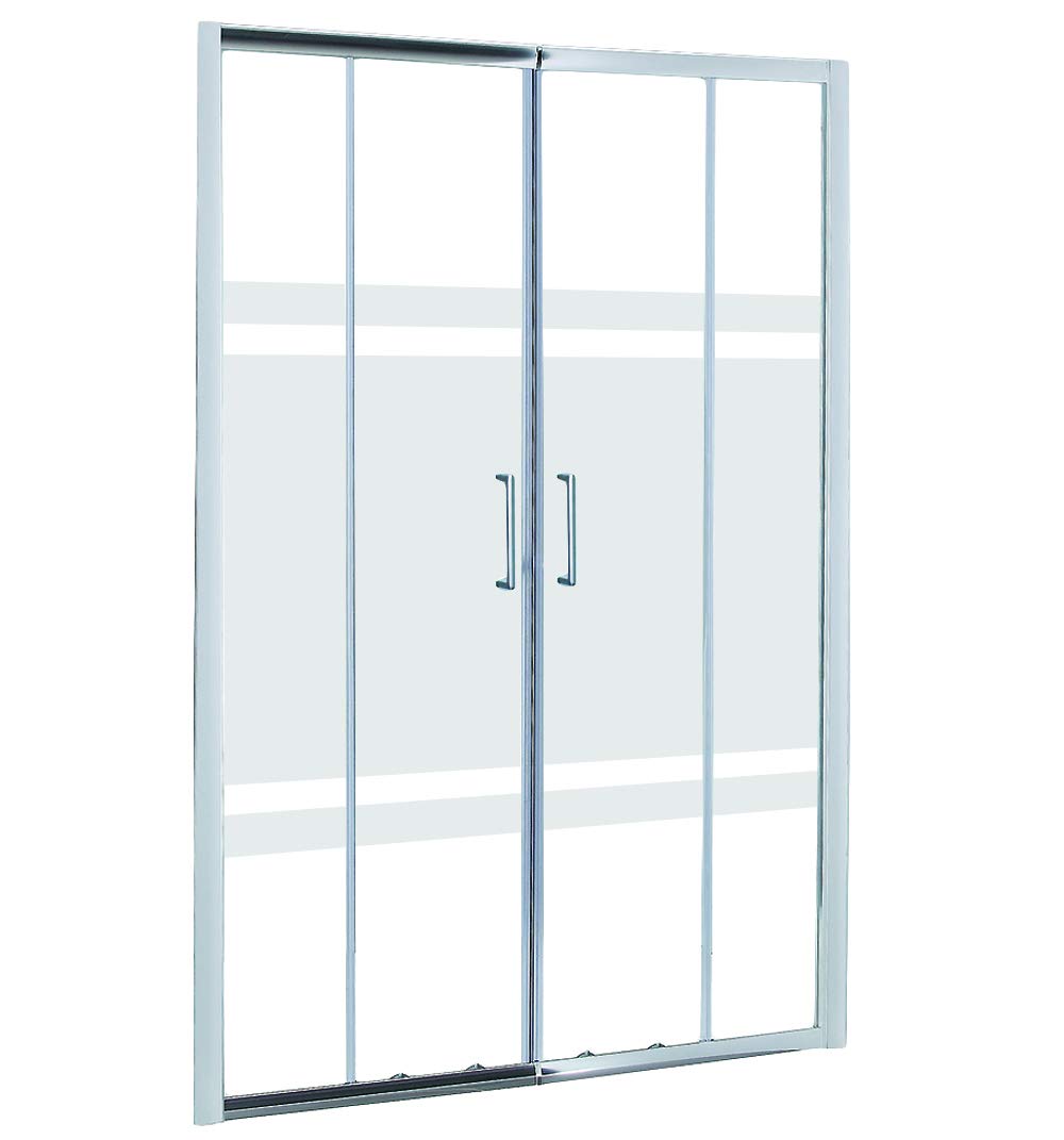 Mampara de Ducha MODULAR Frontal Doble - 2 Hojas FIJAS + 2 Hojas CORREDERAS. Con Tratamiento EASY-CLEAN. (130 cm, SERIGRAFIADA)