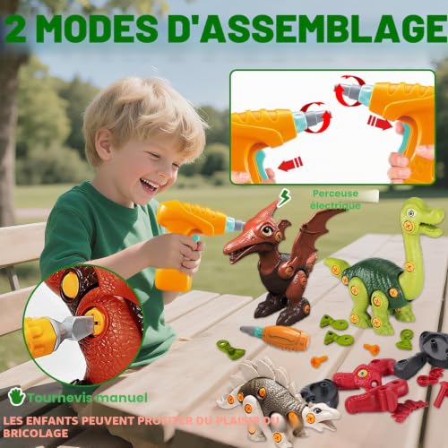STAY GENT Dinosaure Jouet Enfant Garcon 3 4 5 6 7 8 9 Ans avec Perceuse Électrique Boîte, Jurassic Dinosaure Démontage Jouets DIY Construction Puzzle Jouet Noël Anniversaire Cadeau pour Garçons Filles – vue 2