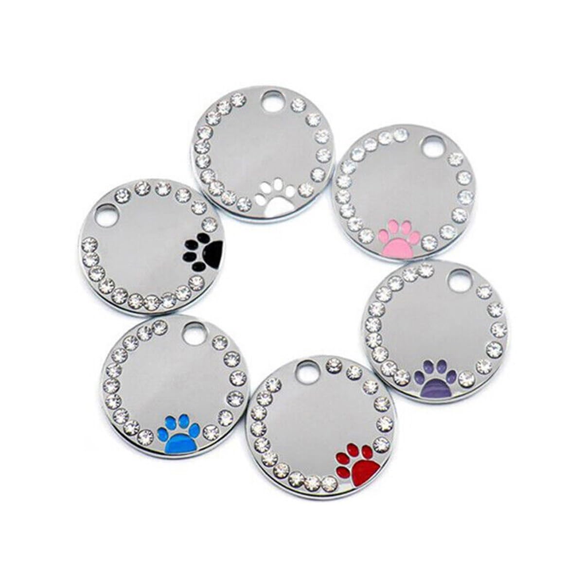 Plaques d'identification pour animaux en acier inoxydable et strass de luxe