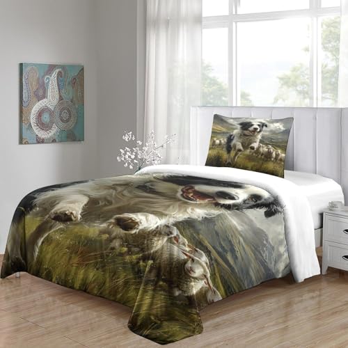 Housse de couette Border Collie literie microfibres fermeture éclair facile