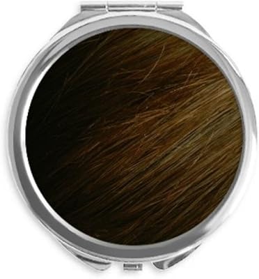 Brown Dark Straight Hair Patterns Hand Compact Mirror Round Portable Pocket Glass