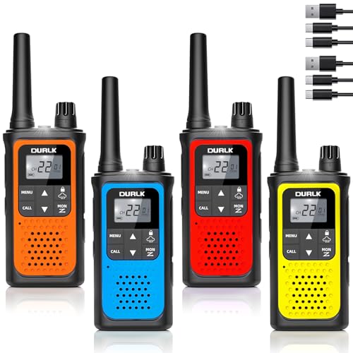 Walkie Talkies for Adults Long Range - Rechargeable 4 Pack Walkie Talkies FRS 2 Way Radios, Hiking Camping Gear Birthday Gifts for Kids Family with Lamp, NOAA Weather Alert, VOX, USB-C Cable