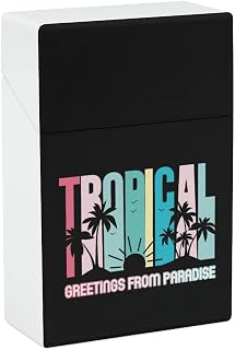 Tropical Slogan Greetings from Paradise Flip Open Cigarette Case for Women Men Plastic Cigarette Box Holder Pocket Cigarettes Storage Container