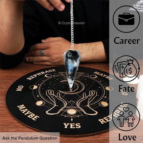 Image of Rainbow Moonstone Pendulum Dowsing Tool - Natural Crystal Pendulum for Spiritual Guidance - Premium Dowser Pendulum for Accurate Divination and Energy Healing - Perfect for Energy Healing and Chakra Balancing - Handcrafted with Precision and Elegance