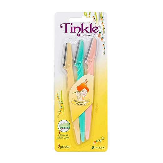 Tinkle Dermaplaning Tool 3ct, Dermaplane Razor for Women, Safe and Easy Peach Fuzz Remover, Eyebrow Trimmer with Protective Cover