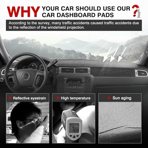 Image of Autorder Gray Dashboard Cover Mat for 2007-2013 Chevy Chevrolet Silverado Sierra, 2007-2014 Chevy Tahoe Suburban Denali Avalanche & GMC Yukon /XL & Only One Glove Box Accessories Polyester Dash Cover