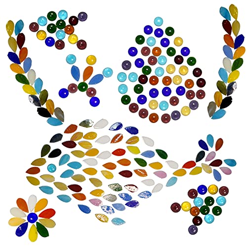 Mixed Color Petal Glass Mosaic Tiles, Water Drop Stained Mosaic Glass Pieces With Round Flat Glass Gems For Crafts #TOP4