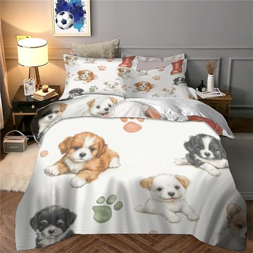 Housse de couette chiots parure de lit 140x200 microfibre confortable - 6