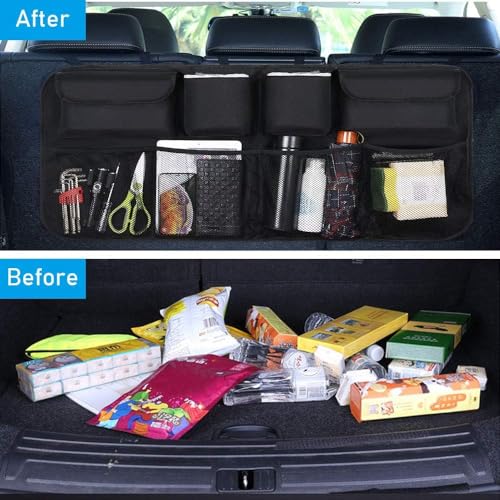 Image of Car Back Seat Organizer with Multiple Pockets for Travel | Waterproof Multipurpose Trunk & Boot Storage Organizer for Mobile, Bottle, Tissue & Kids Accessories | Universal Fit | 80 x 48 cm
