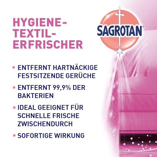 Sagrotan Hygiene-Textilerfrischer Wasserlilie– Entfernt festsitzende Gerüche & geruchsbildende Bakterien – Für Kleidung & Wohntextilien – 3 x 500 ml