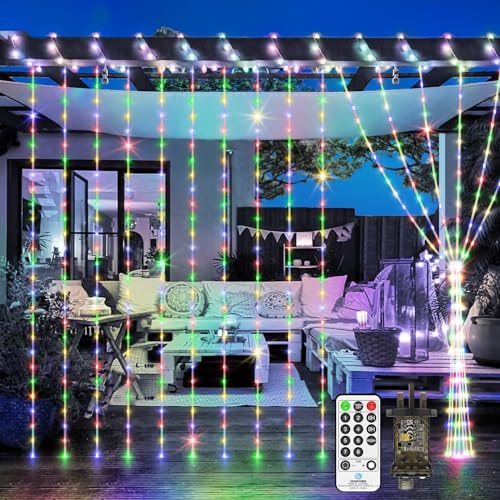 Curtain Fairy Lights Plug in 300 LED 3mx 3m Christmas Lights Remote Timer 8 Modes Waterproof String Lights for Bedroom Wall Window Wedding Patio Fences Doors Xmas Indoor Outdoor Decoration-multicolor