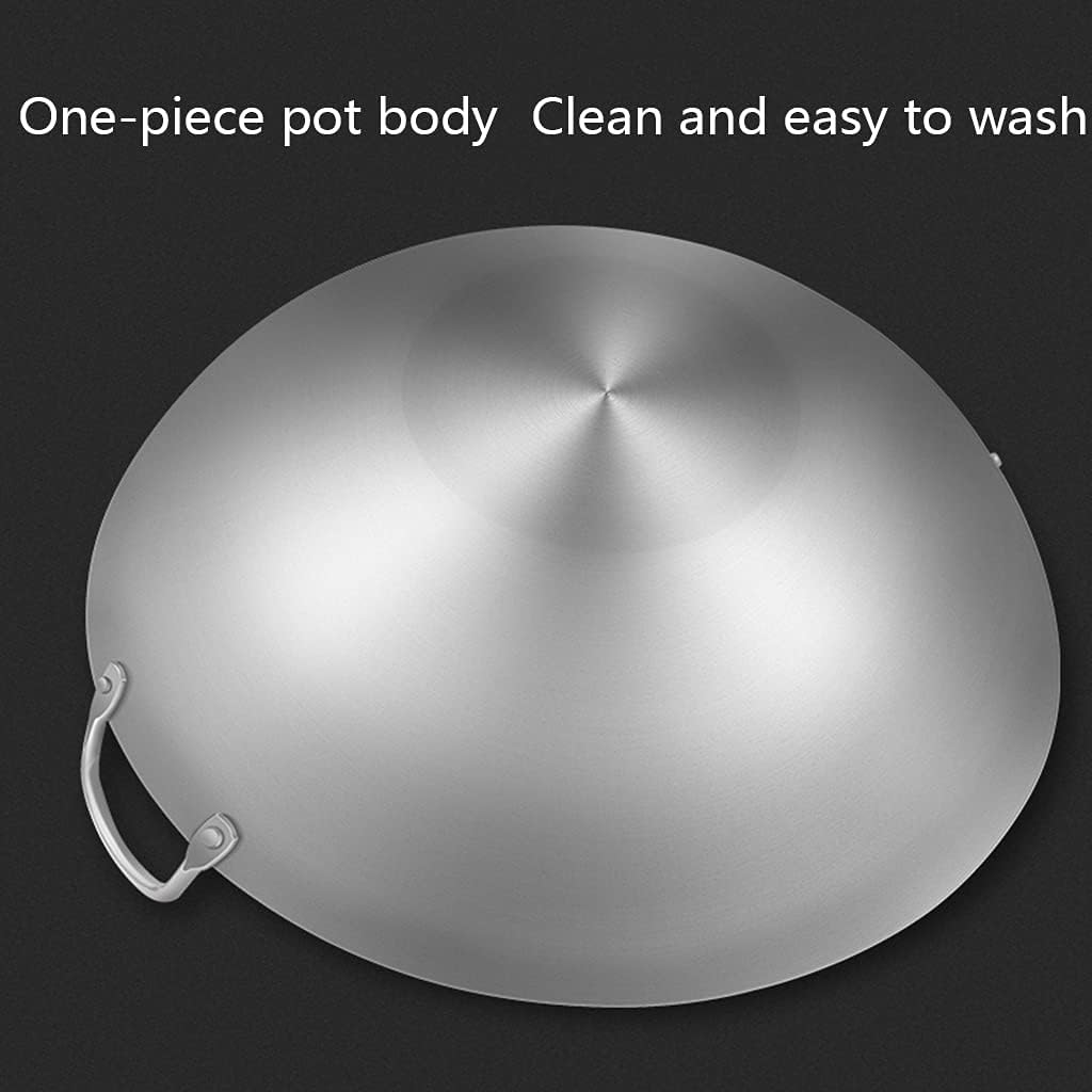 Food Grade Non-Magnetic Stainless Steel Wok Pan Multipurpose Pot 34-70cm Round Bottom Uncoated Non-Stick Pan Chef Pots Cooking Pot Kitchen Cookware for Gas Stoves