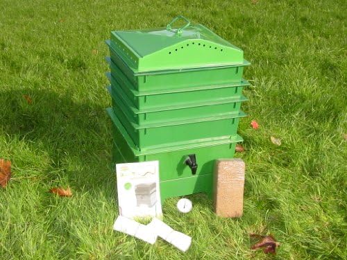 4-Tray Worm Compost Bin with Free Thermometer and Coconut Mat-Green