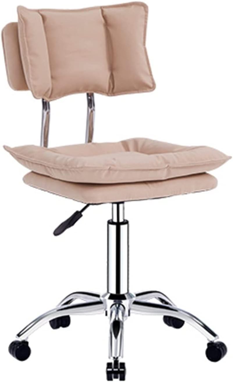 360° Swivel Office Chair with Backrest,Home Stool Armless Hydraulic Adjustable Height,Leather Cushion,for Drafting Studio (Color:Off-White)