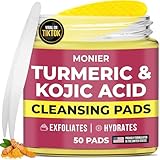 Turmeric Kojic Acid Cleansing Pads for Face Dark Spots - Hydrates & Plumps Skin - With Vitamin C & E - Sensitive Skin Friendly (50 Pads)