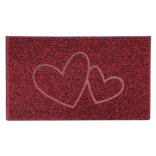 Nicoman DOUBLE HEART Embossed Shape Door Mat-Trapper Jet-Washable Doormat-(Use Indoor or Sheltered Outdoor), Medium (75x44cm), Red with Black