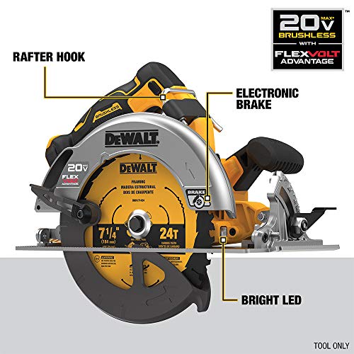 DEWALT FLEXVOLT ADVANTAGE 20V MAX Circular Saw, 7-1/4-Inch, Cordless, Tool Only (DCS573B)