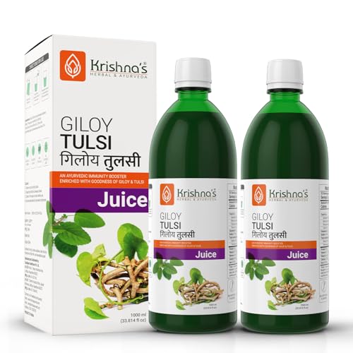 Image of Krishna's Giloy Tulsi || Geloy Plant Pure and Natural Guduchi Immunity Booster Juice - 1 Litre (Pack of 2)