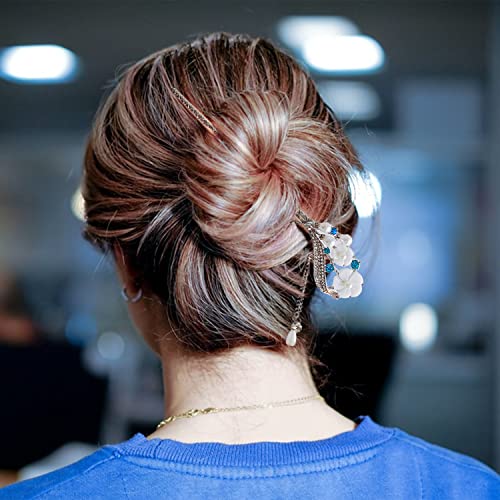 Image of SYGA 1 Piece Ancient Style Pearl Metal Hair Stick Crystal Rhinestones Hair Sticks Fashion For Women Girls (16 CM)