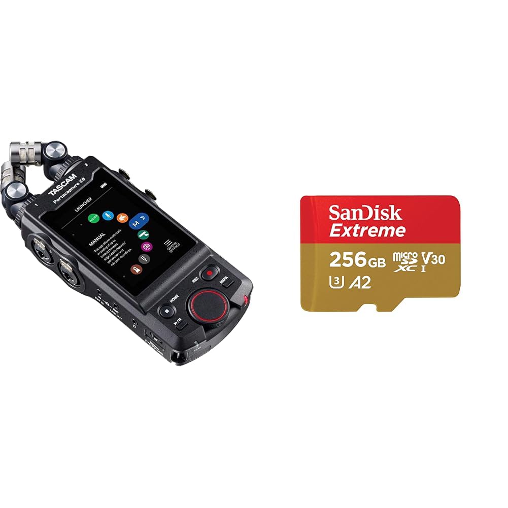 Tascam Portacapture X8 - Portabler 6+2-Spur High-Resolution 32-bit/192-kHz Rekorder & SanDisk Extreme microSDXC UHS-I Speicherkarte 256 GB + Adapter