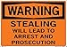 Vestil SI-W-27-E-LB-011 Sign-Warning27 20.5X14.5 Label/Decal.011, Stealing Will Lead to Arrest and Prosecution