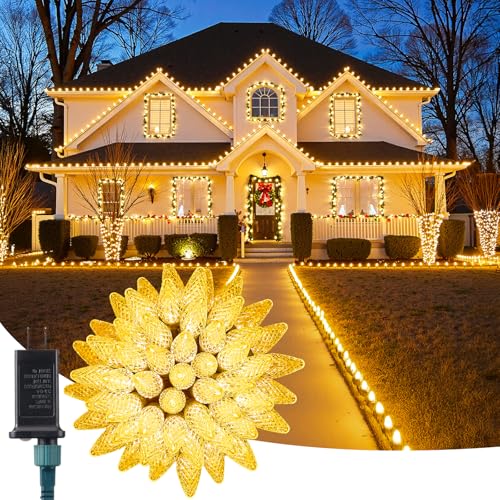 C9 Christmas Lights Outdoor, 72 FT 110 LED C9 String Lights, 8 Modes & Timer Connectable Waterproof for Christmas Tree Light Indoor Outdoor Roofline Patio Outside Garden Yard Xmas Decor, Warm White by Minetom - Used condition - US$21.39