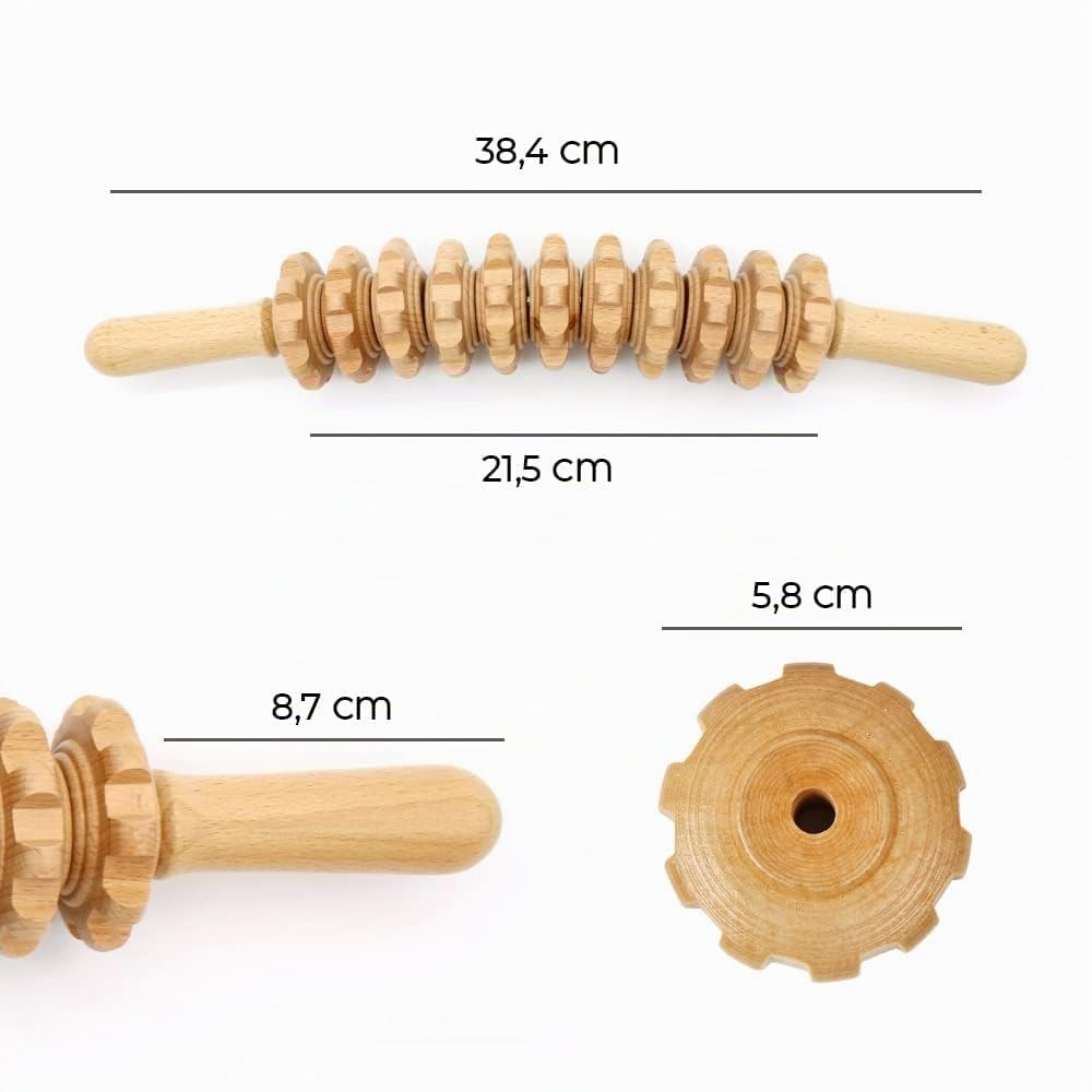 Masseur Anti-cellulite En Bois, Rouleau Masseur Courbé Pour Tout Le Corps Favorise La Circulation, 11 Roues Détachables, Soulagement De La Douleur Musculaire Et Relaxation, 40 Cm