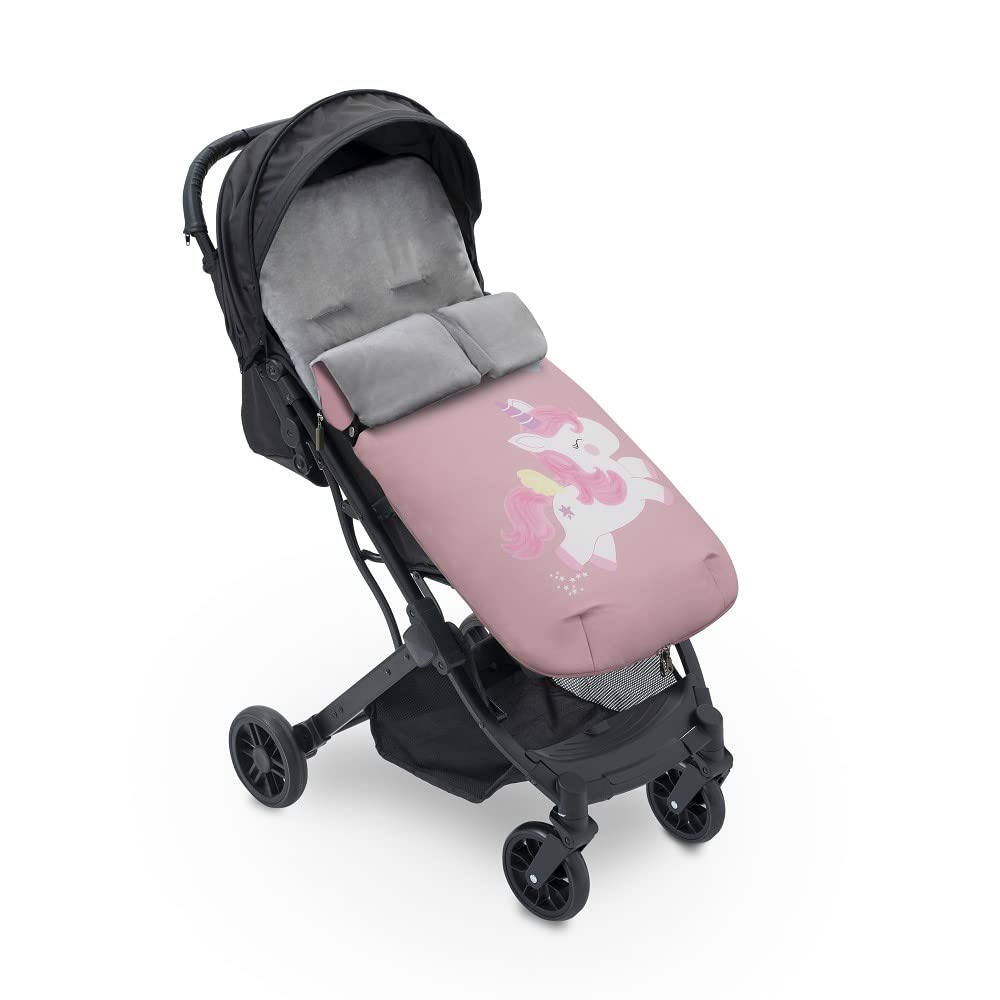 Sacco Passeggino Invernale Universale Interbaby | Copri Passeggino Universale Morbida | Sacco Termico per Ovetto Rimovibile, Doppia Apertura, Facile da Lavare, Materiali Anallergici, Unicorno Rosa