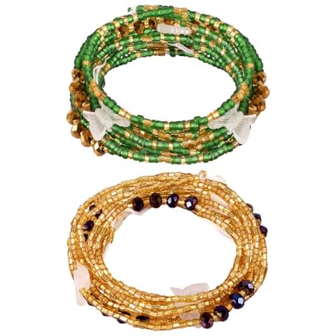 Teniinet 2PCS 50” Handmade African Waist Beads for Women Non-Stretching,Waist Jewelry Body Accessories for Women(Tie-on) Cover