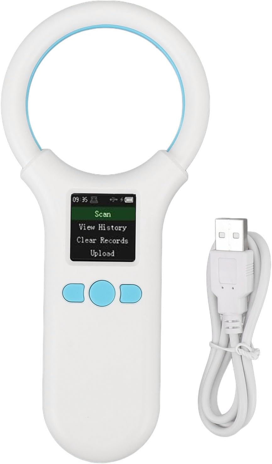 Pet Microchip Reader, Universal Animal Chip Scanner 134.2kHz 125kHz Frequency Portable Lightweight with 500 Records Storage for Dog Cat Pets