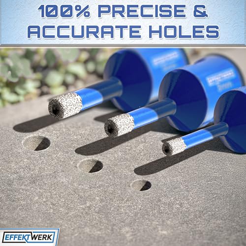 EffektWerk - 3-teiliges Diamantbohrerset für harte Fliesen - 6/8/10 mm - Diamant-Kernbohrer für Beton, Marmor, Keramik, Granit und Feinsteinzeug - M14-Gewinde