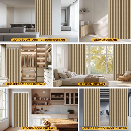 Image of AJAZZ Blackout Door Curtain with Curtain Rods Adjustable 28-52 inch Long Accordion Door Closet Curtain Invisible Applicable Bedroom Room Living Room Doorway (1 Pack, 53 W x 78 L, Brown)