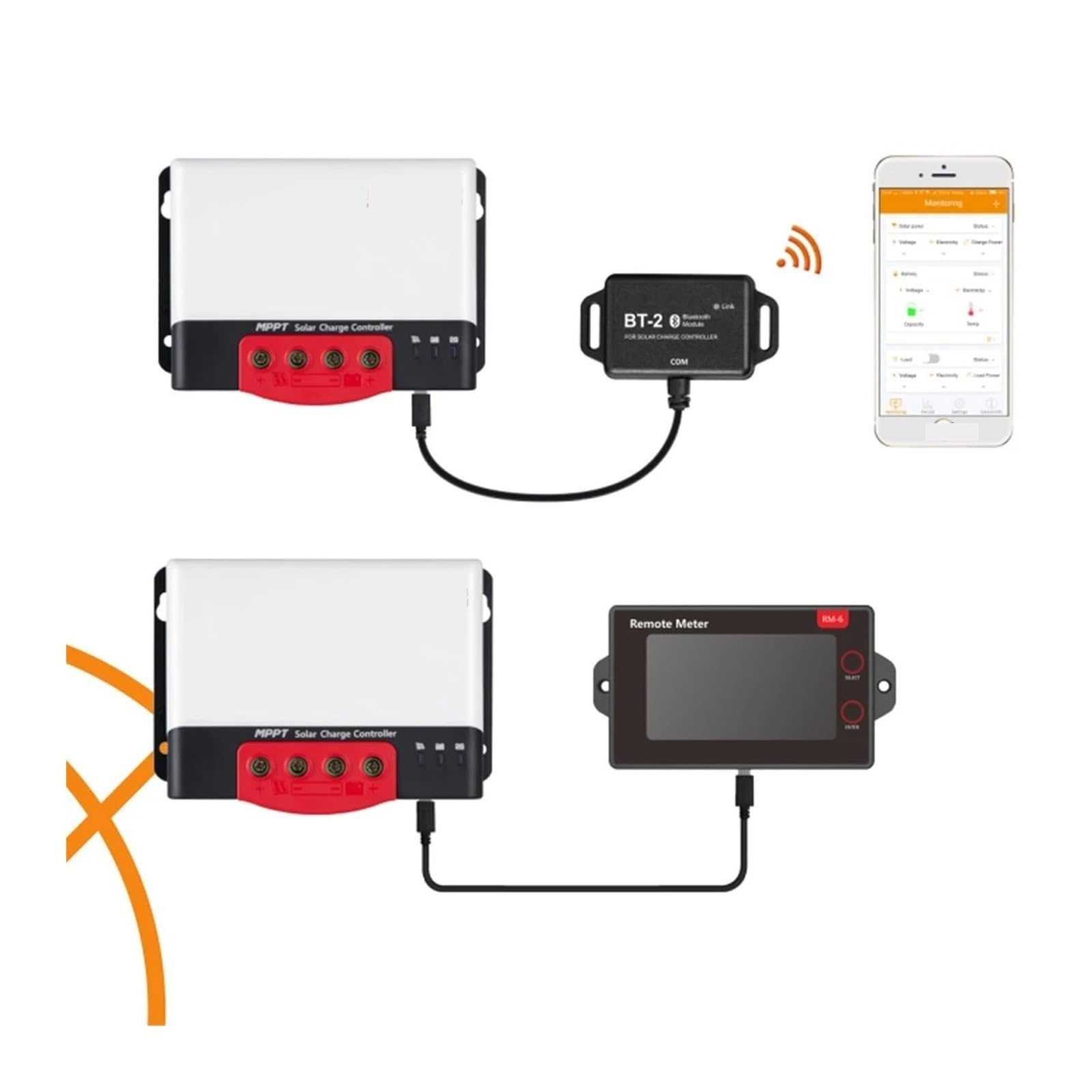 Kontroler ładowania słonecznego, MPPT Regulator Ładowania Słonecznego 20A ~ 50A Słoneczny PV Maks. 1320W Wejście Dla Baterii Litowej 12V 24V Z BT-2 RM-6 Opcjonalnie(30A Only Controller)