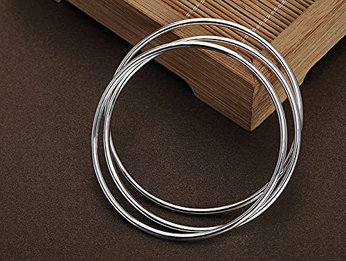 Solid 925 Sterling Silver 2MM Simple Plain Polished Round Circle Bangle Bracelets for Women3