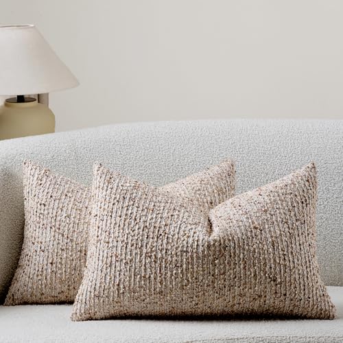 DEZENE Striped Throw Pillow Covers 12x20 Set of 2 Beige