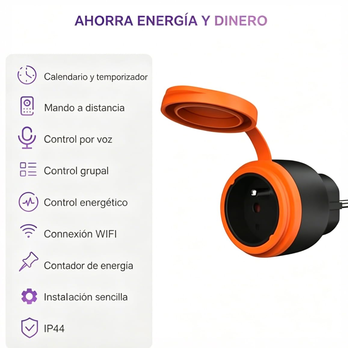UCOMEN - Enchufe con conexión WiFi (tipo E), enchufe impermeable exterior 16 A 3680 W, toma inteligente compatible con Alexa, Google Home, seguimiento del consumo de energía, Smart Life APP, 2