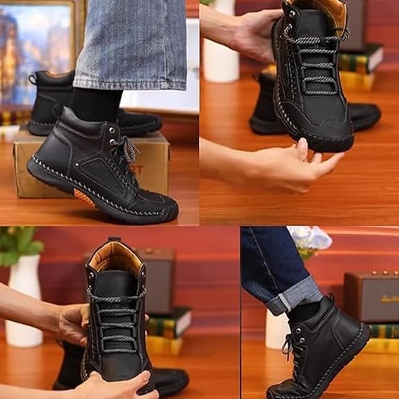 Sawbehind Mens Shoes, Men's Orthopedic Comfortable Handmade Leather Boots Wide, Outdoor Waterproof, Arch Support 6