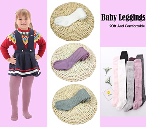 Image of SYGA Baby Tights Soft Cotton Leggings For Girls Toddler Solid Knit Stockings Socks Warm Crochet Pants Pack Of 3