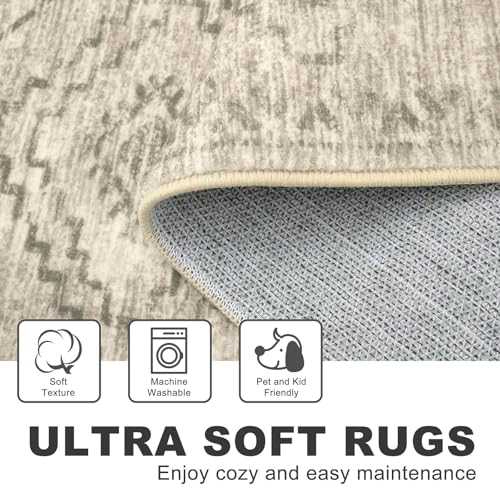 KILOCOCO Hallway Runner Rug 2'x8' Runners for Hallways Washable Runner Rug Non Slip Rubber Backed Low-Pile Runners for Bedroom Kitchen Living Room Laundry Room Boho Rugs, Beige/Gray/Green