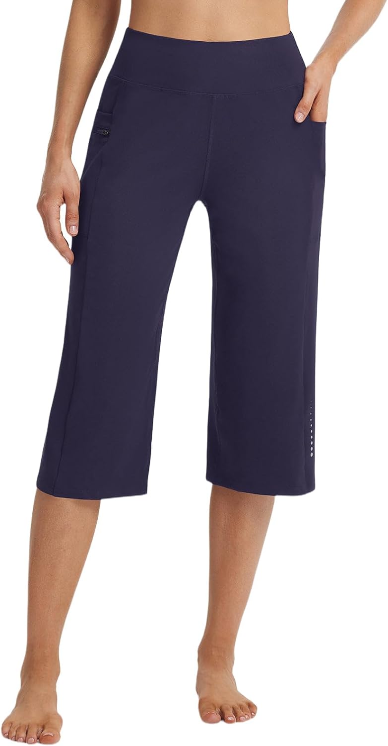 baleaf Capri Pants for Women with Pockets High Waist Yoga Capris Pant Loose Straight Leg for Casual Summer