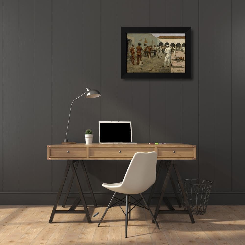 Frederic Remington 24x18 Black Modern Framed Art Print Titled: The Mier Expedition- the Drawing of the Black Bean
