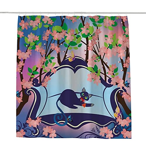 Rideau de douche chat CHEHONG en polyester rose pour salle de bain