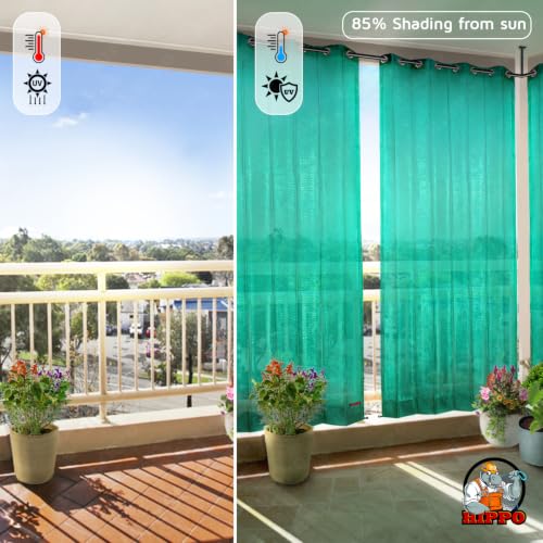 Image of HIPPO 150 GSM Outdoor Sun Blocking Balcony Eyelet /Grommet CurtainsCurtains Sun & UV Protection, Light Filtering Window Curtain (Green, 4.5FTX9FT, 1PC)