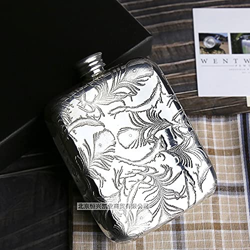 Wentworth-Peacock Pattern 4Oz Pewter Pocket Flask With Leather Pouch -844Pea- Lead-Free Handmade In Uk #TOP7