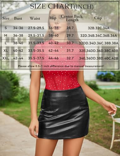 Avidlove Women Short Sleeve Bodysuit Mock Neck Sheer Mesh Rhinestone Top One Piece Going Out Tops Concert Outfits Red — view 6