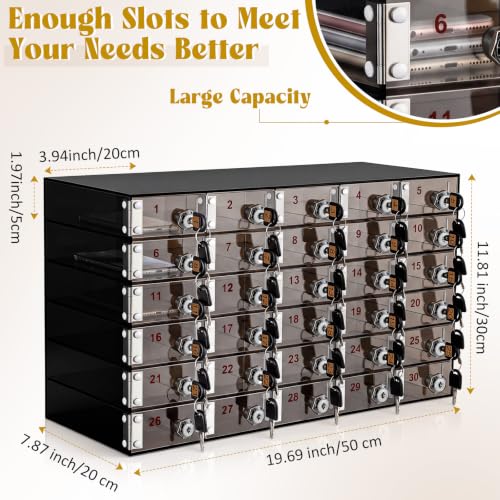 Image of Layhit 30 Slots Cell Phone Locker Box for Classroom Black Acrylic Cell Phone Storage Cabinet Bin with Door Locks for Classroom School Students Office Factory Employees
