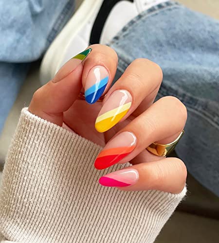 Vaveah Stiletto Press On Nails Medium, Acrylic Fake Nails Glue On Nails, False Nails With Glue For Women And Girls (Colorful Stiletto French) #TOP4