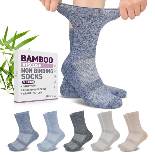 Image of Revosoxs Diabetic Crew Socks for Men Women,Bamboo Viscose Non-Binding Loose Top Wide Socks with Seamless Toe 9-12 10-13